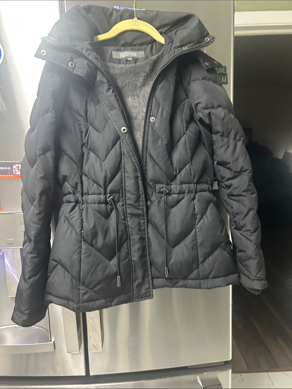 Kenneth Cole Kids Black Quilted Hooded Puffer with Drawstring Waist